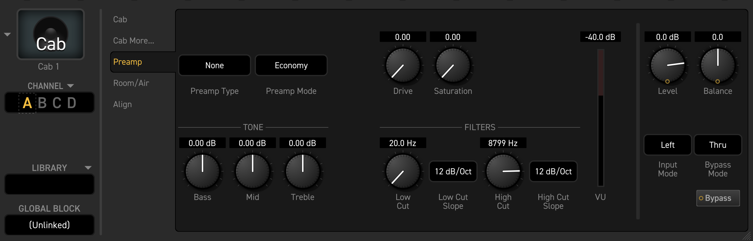 Preamp high cut settings